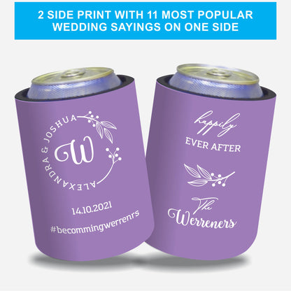 Personalized Wedding Stubby Holder with 11 most popular wedding sayings. Quantity 20 - #248 - FREE EXPRESS SHIPPING.