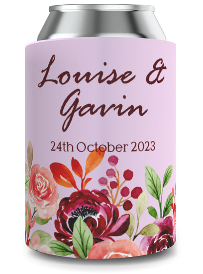 Full Colour Floral Wedding Stubby Holder / Can Cooler - Quantity of 20 - Design 24