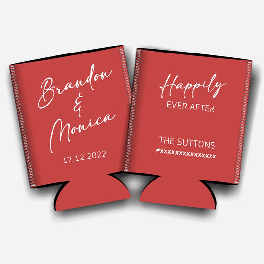 Happily ever after. Personalized Flat-Pack Collapsible Wedding Stubby Holders / Can Cooler. Wedding Favors. - Quantity of 20 - Design #253 - FREE SHIPPING