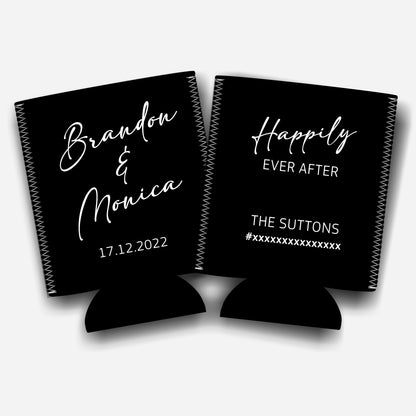 Happily ever after. Personalized Flat-Pack Collapsible Wedding Stubby Holders / Can Cooler. Wedding Favors. - Quantity of 20 - Design #253 - FREE SHIPPING