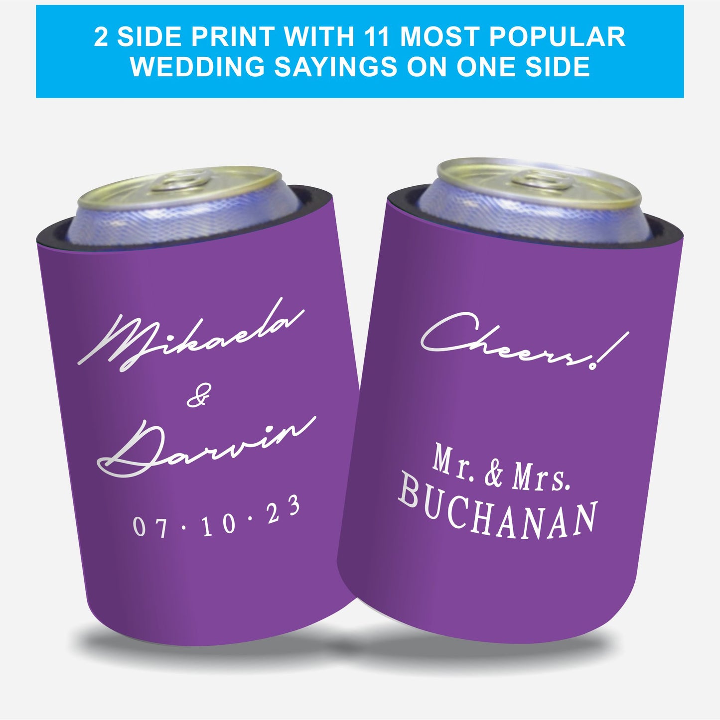 Personalized Wedding Stubby Holders with 11 most popular wedding sayings. Quantity 20 -# 255 - FREE EXPRESS SHIPPING.