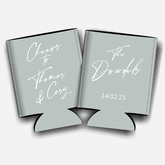 Cheers to Mr. and Mrs. Personalized Flat-Pack Collapsible Wedding Stubby Holders / Can Cooler. Wedding Favors. - Quantity of 20 - Design #257 - FREE SHIPPING