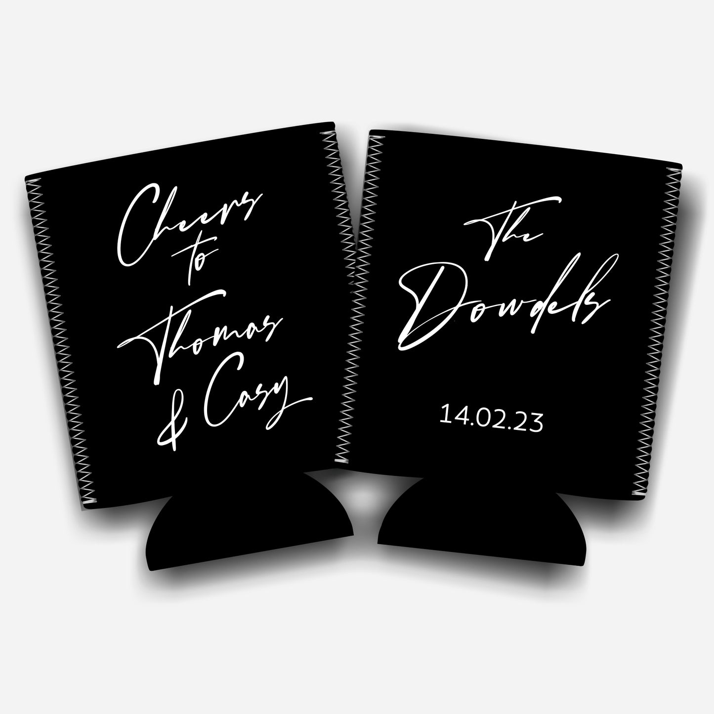 Cheers to Mr. and Mrs. Personalized Flat-Pack Collapsible Wedding Stubby Holders / Can Cooler. Wedding Favors. - Quantity of 20 - Design #257 - FREE SHIPPING