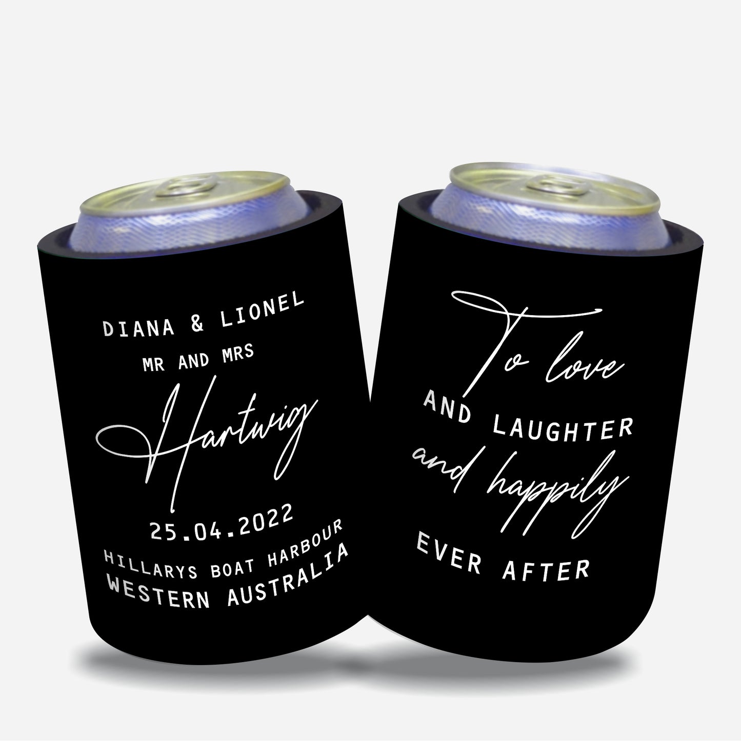 Personalised Wedding Stubby Holder  - Quantity 20 - DESIGN 258 - FREE EXPRESS SHIPPING.