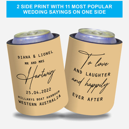 Personalised Wedding Stubby Holder  - Quantity 20 - DESIGN 258 - FREE EXPRESS SHIPPING.