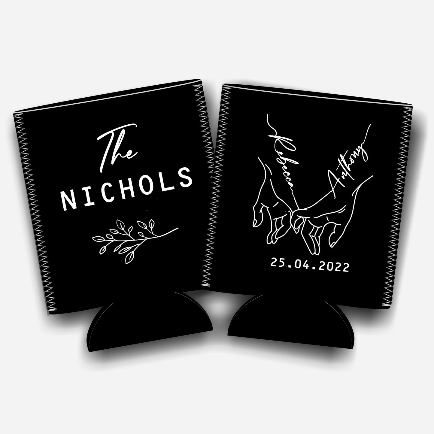 Personalized Flat-Pack Collapsible Wedding Stubby Holders / Can Cooler Wedding Favors. - Quantity of 20 - Design #259 - FREE SHIPPING