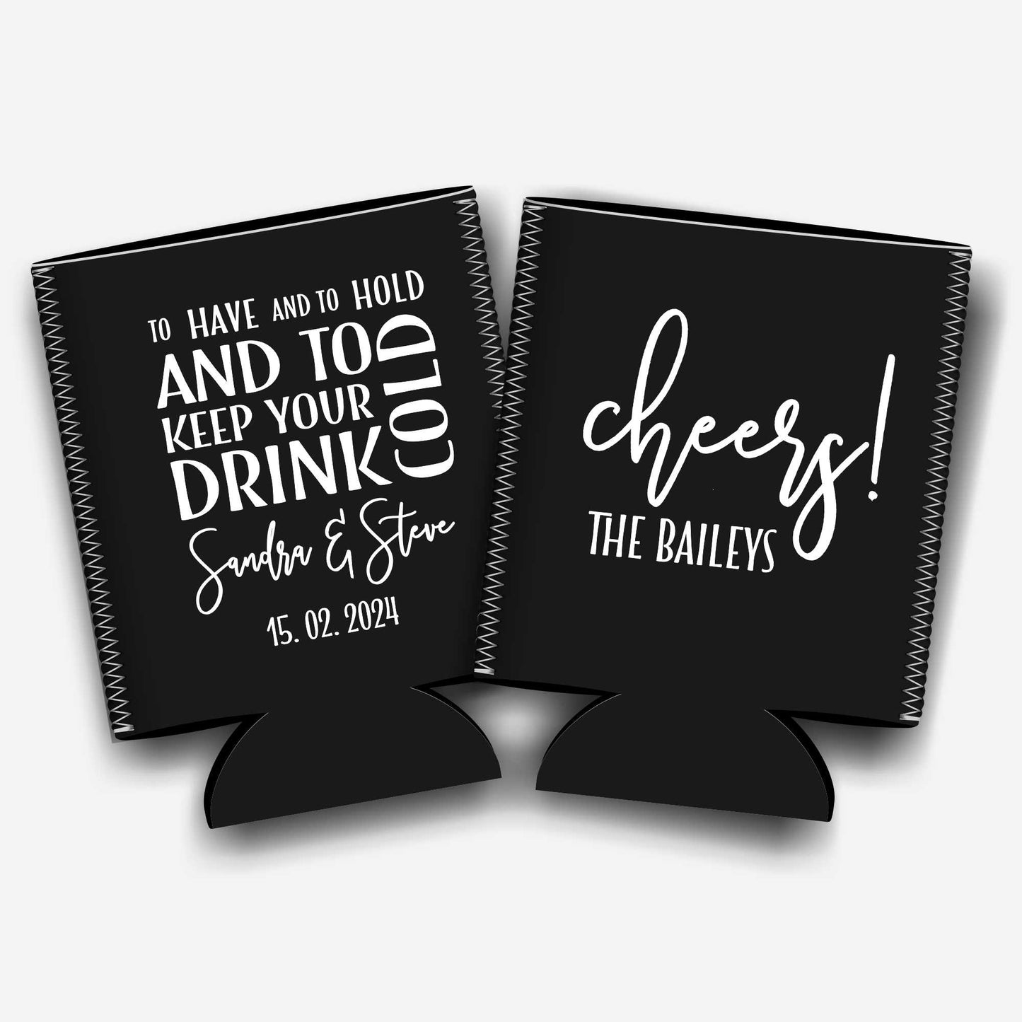 Colapsible flat-pack stubby holders wedding