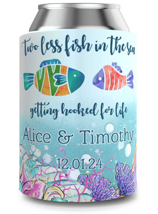 Full Colour Two fish less in the sea Wedding Stubby Holder / Can Cooler - Quantity of 20 - Design 25