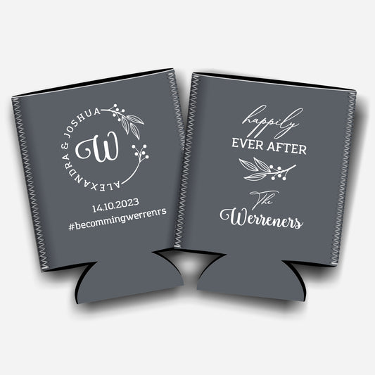 Personalized Flat-Pack Collapsible Wedding Stubby Holders / Can Cooler. Wedding Favors. - Quantity of 20 - Design #27 - FREE SHIPPING