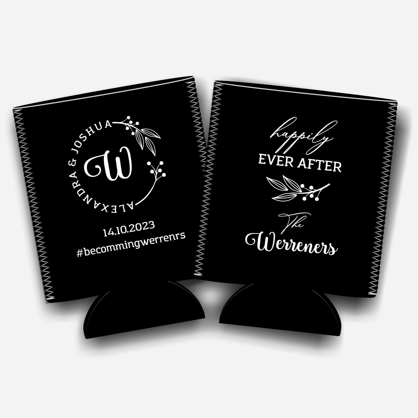 Personalized Flat-Pack Collapsible Wedding Stubby Holders / Can Cooler. Wedding Favors. - Quantity of 20 - Design #27 - FREE SHIPPING