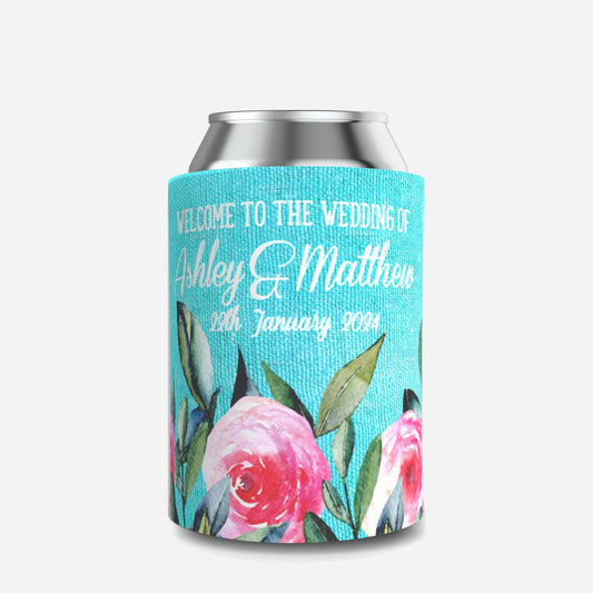 Full Colour Floral Wedding Stubby Holder / Can Cooler - Quantity of 20 - Design 28