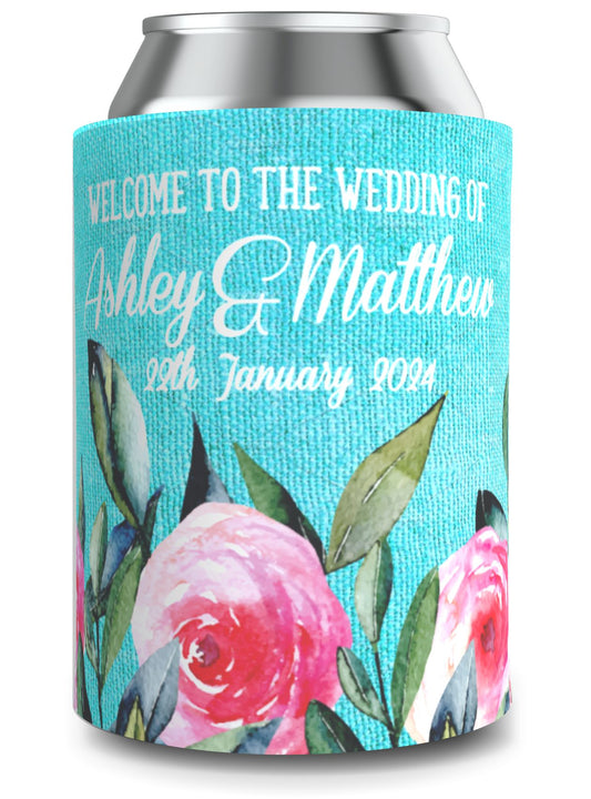 Full Colour Floral Wedding Stubby Holder / Can Cooler - Quantity of 20 - Design 28