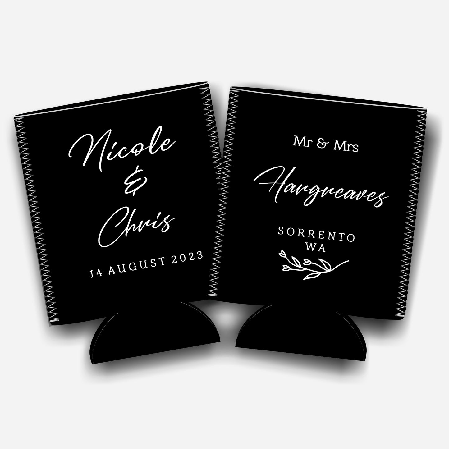 Personalized Flat-Pack Collapsible Wedding Stubby Holders / Can Cooler. Wedding Favors. - Quantity of 20 - Design #29 - FREE SHIPPING