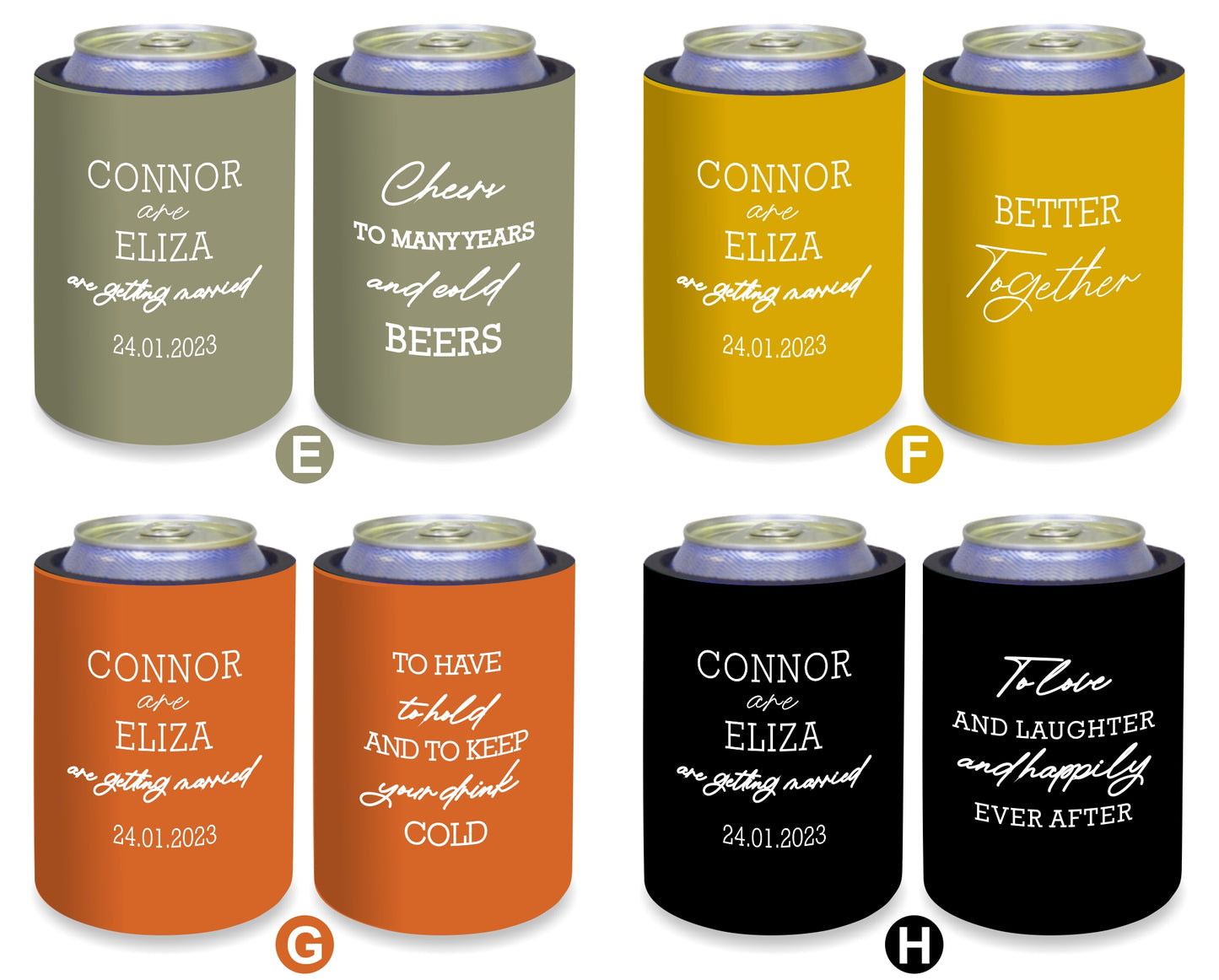 Personalized Wedding Stubby Holders - Quantity 20 - #241 - FREE EXPRESS SHIPPING.