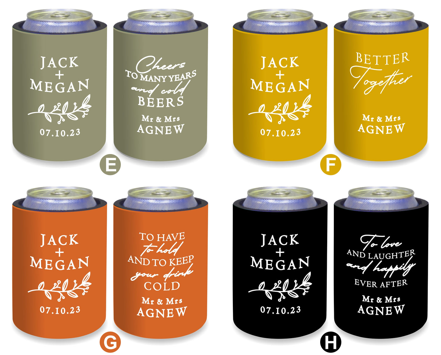 Personalized Wedding Stubby Holders - Quantity 20 - #242 - FREE EXPRESS SHIPPING.