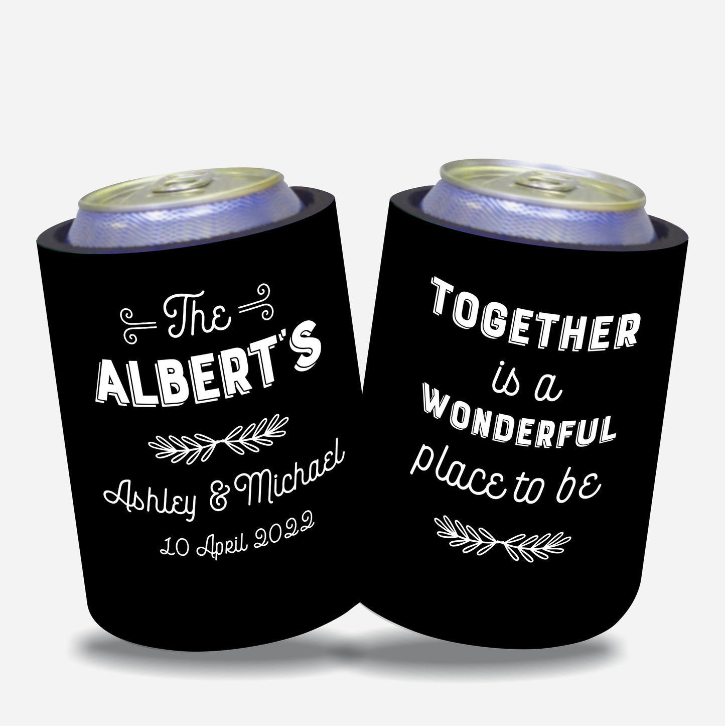 Personalized Wedding Stubby Holders. - Together is a wonderful place to be. - #2 - Quantity 20 - FREE SHIPPING