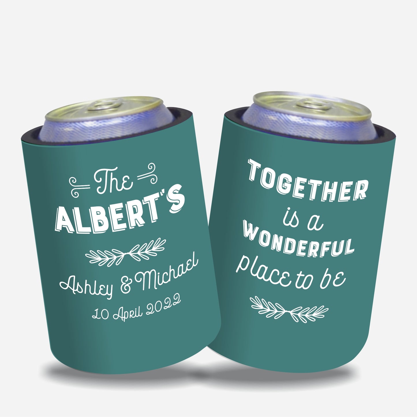 Personalized Wedding Stubby Holders. - Together is a wonderful place to be. Quantity 20 - #2 - FREE EXPRESS SHIPPING