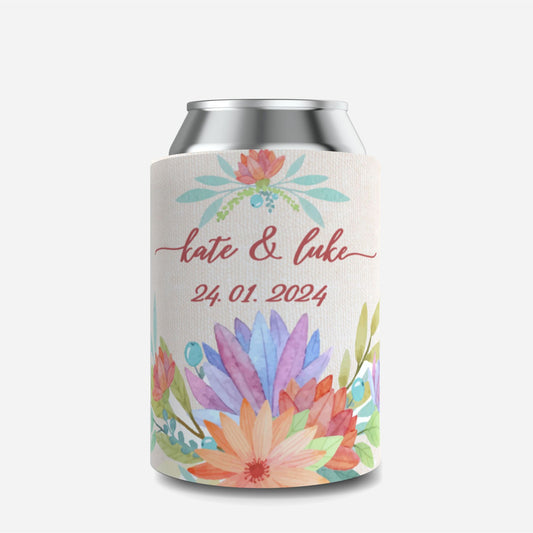 Full Colour Floral Wedding Stubby Holder / Can Cooler - Quantity of 20 - Design 30