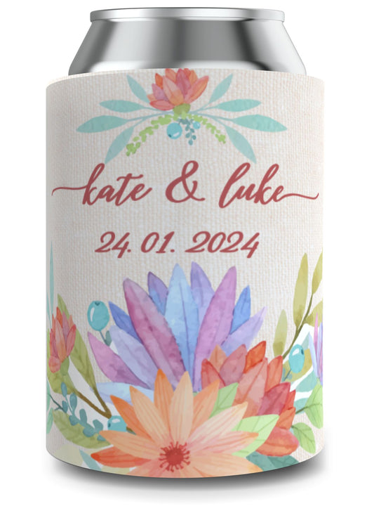 Full Colour Floral Wedding Stubby Holder / Can Cooler - Quantity of 20 - Design 30