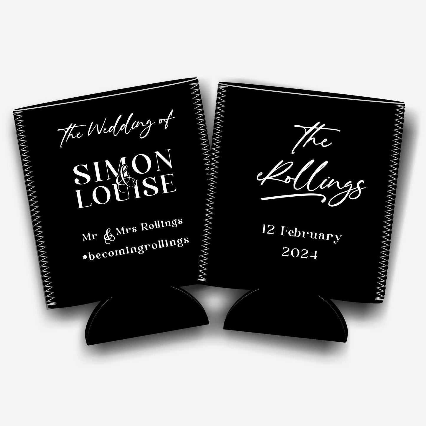 Colapsible flat-pack stubby holders wedding