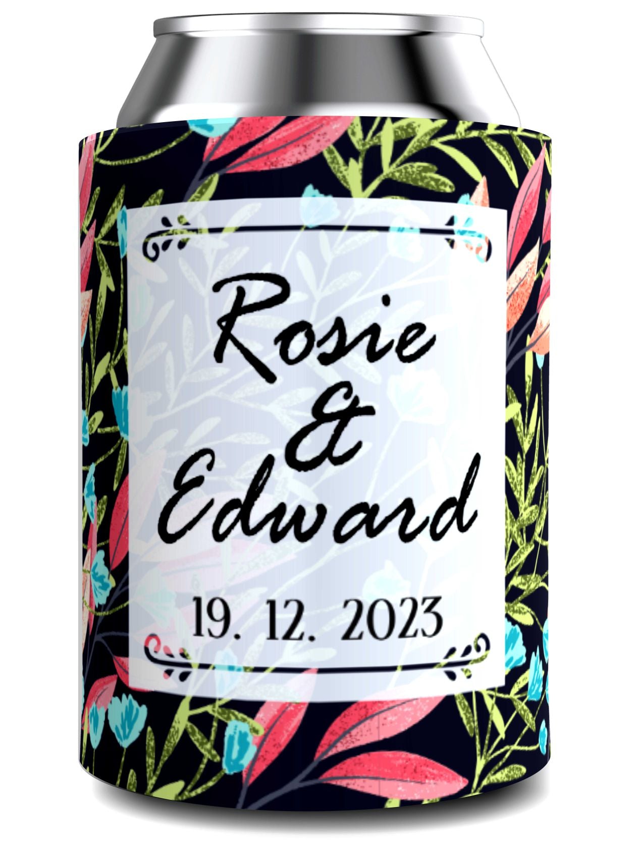 Full Colour Floral Wedding Stubby Holder / Can Cooler - Quantity of 20 - Design 32