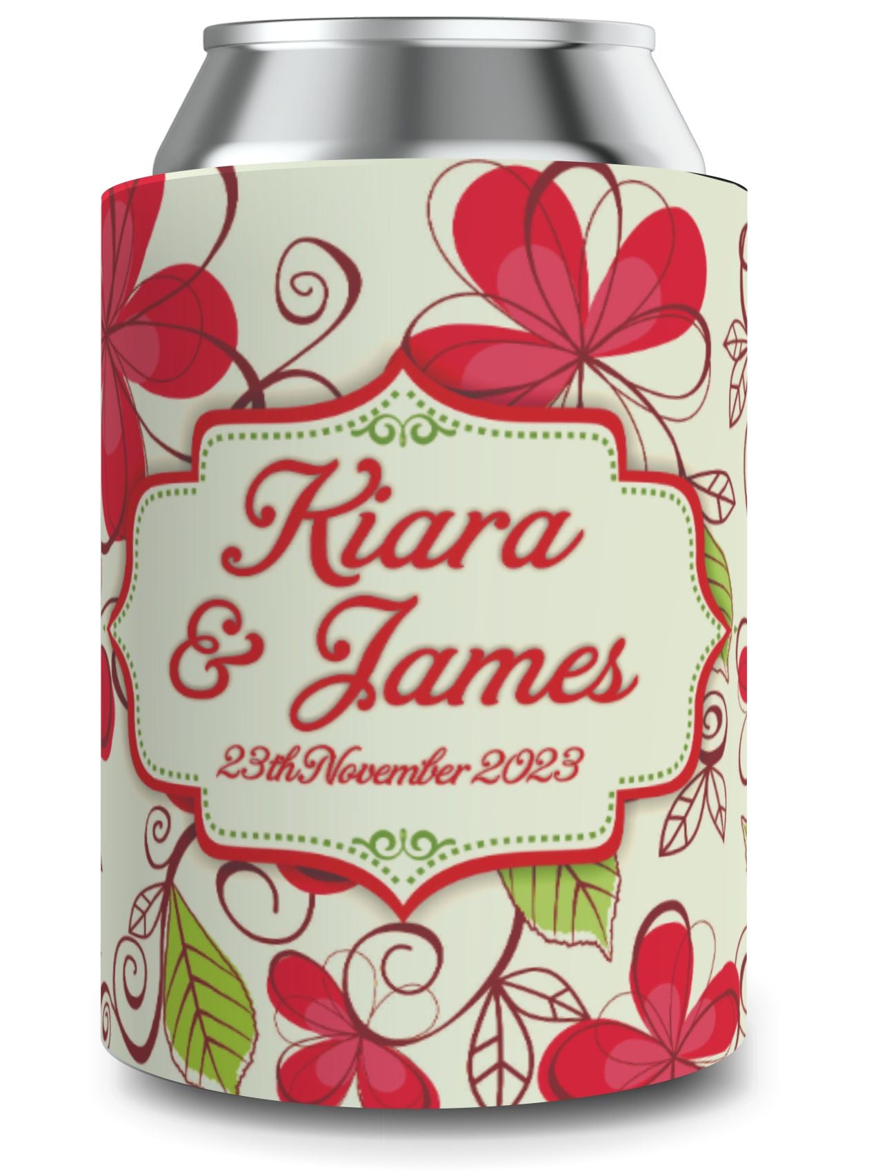 Full Colour Floral Wedding Stubby Holder / Can Cooler - Quantity of 20 - Design 34