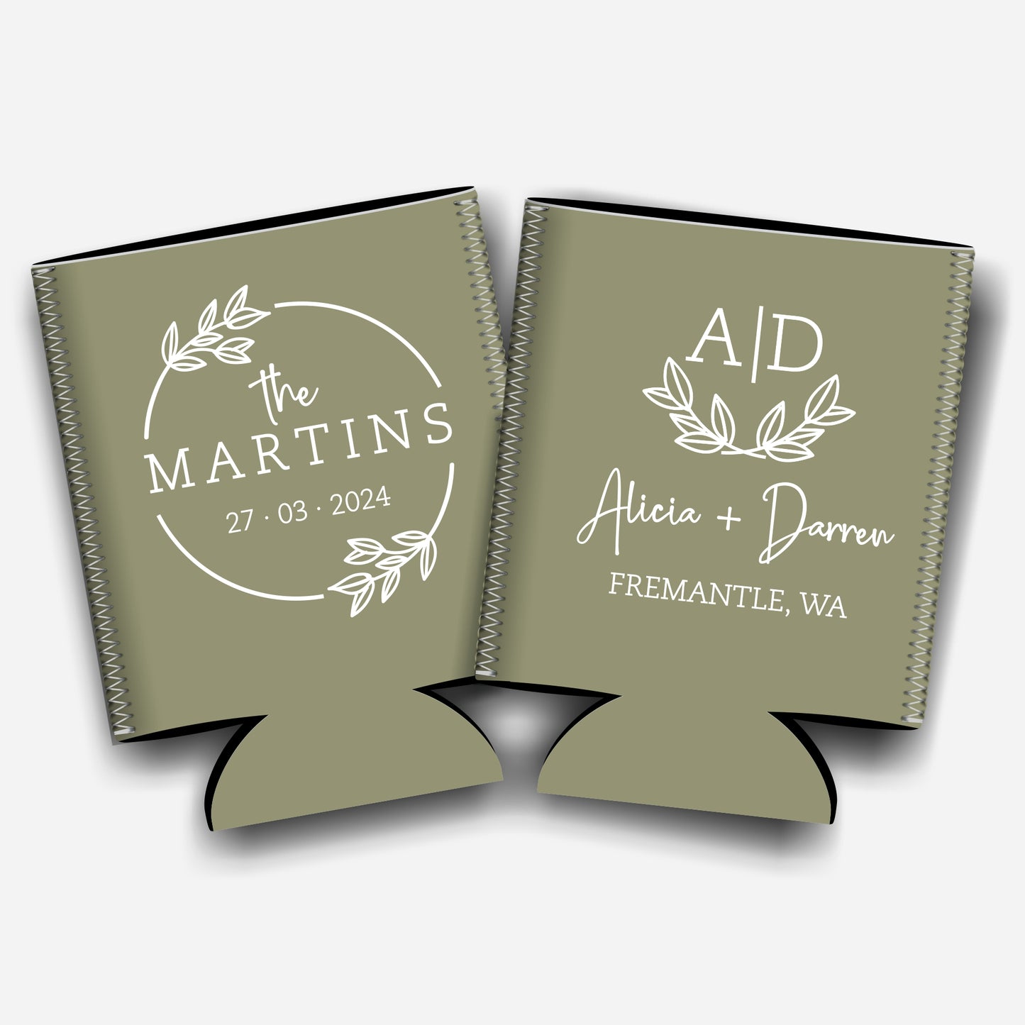 Personalized Flat-Pack Collapsible Wedding Stubby Holders / Can Cooler. Wedding Favors. - Quantity of 20 - Design #35 - FREE SHIPPING