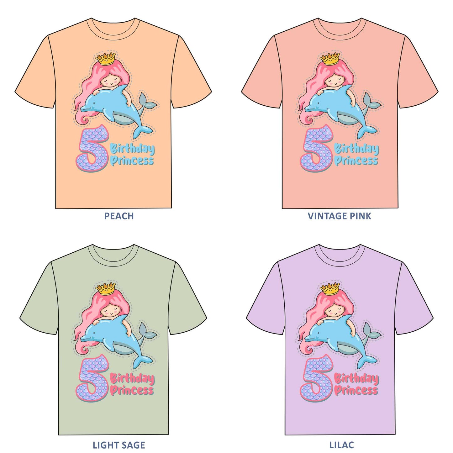 Mermaid Birthday Princess T-shirt for Girls - #383