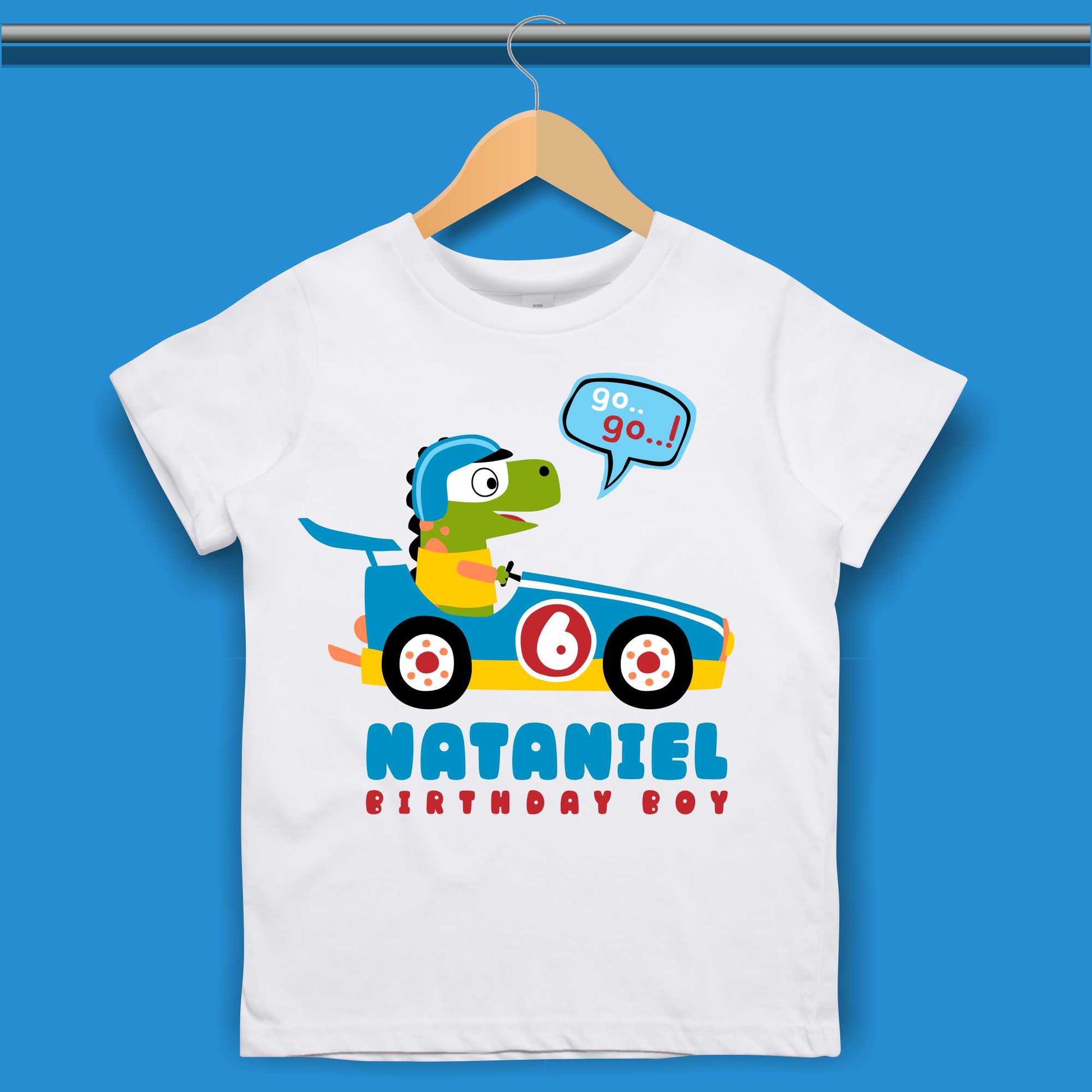 Race car Dinosaur Birthday T-shirt for Boys 