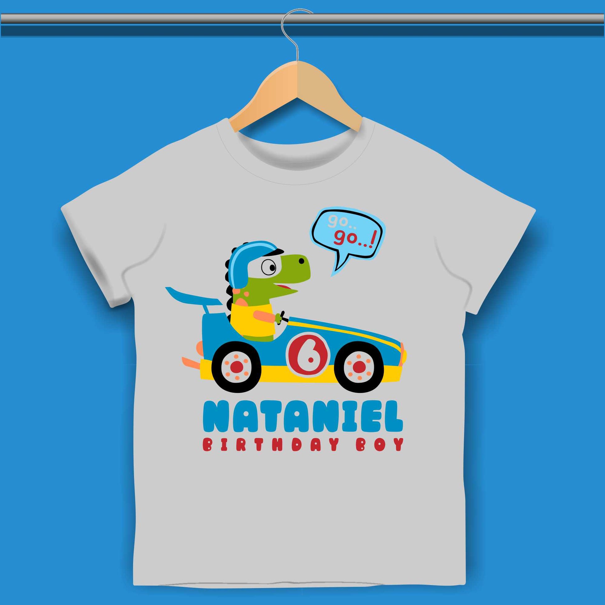 Race car Dinosaur Birthday T-shirt for Boys 