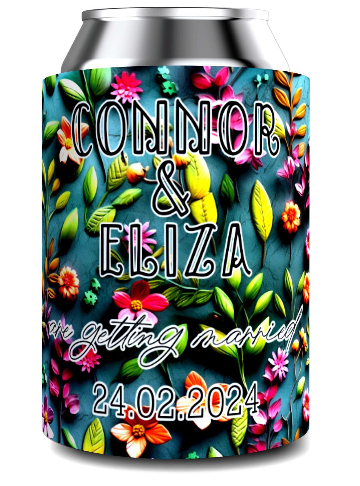 Full Colour Floral Wedding Stubby Holder / Can Cooler - Quantity of 20 - Design 3