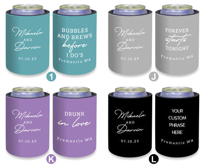 Personalized Wedding Gift Stubby Holder. Happily ever after. - Quantity 20 - #238 - FREE EXPRESS SHIPPING.