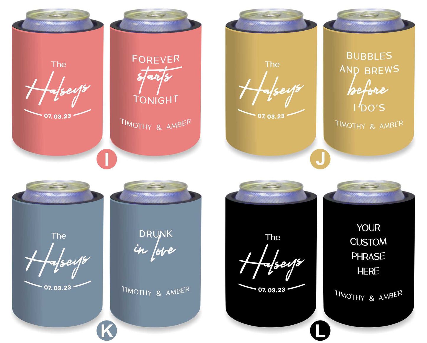 Quantity 10 - Personalised Stubby Holders - Wedding - With 11 most popular wedding sayings - #236 - FREE SHIPPING.