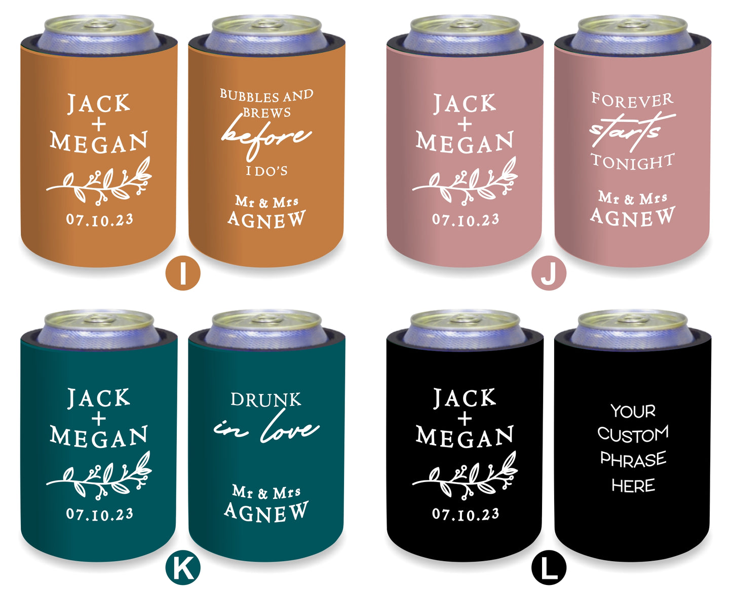 Personalized Wedding Stubby Holders - Quantity 20 - #242 - FREE EXPRESS SHIPPING.