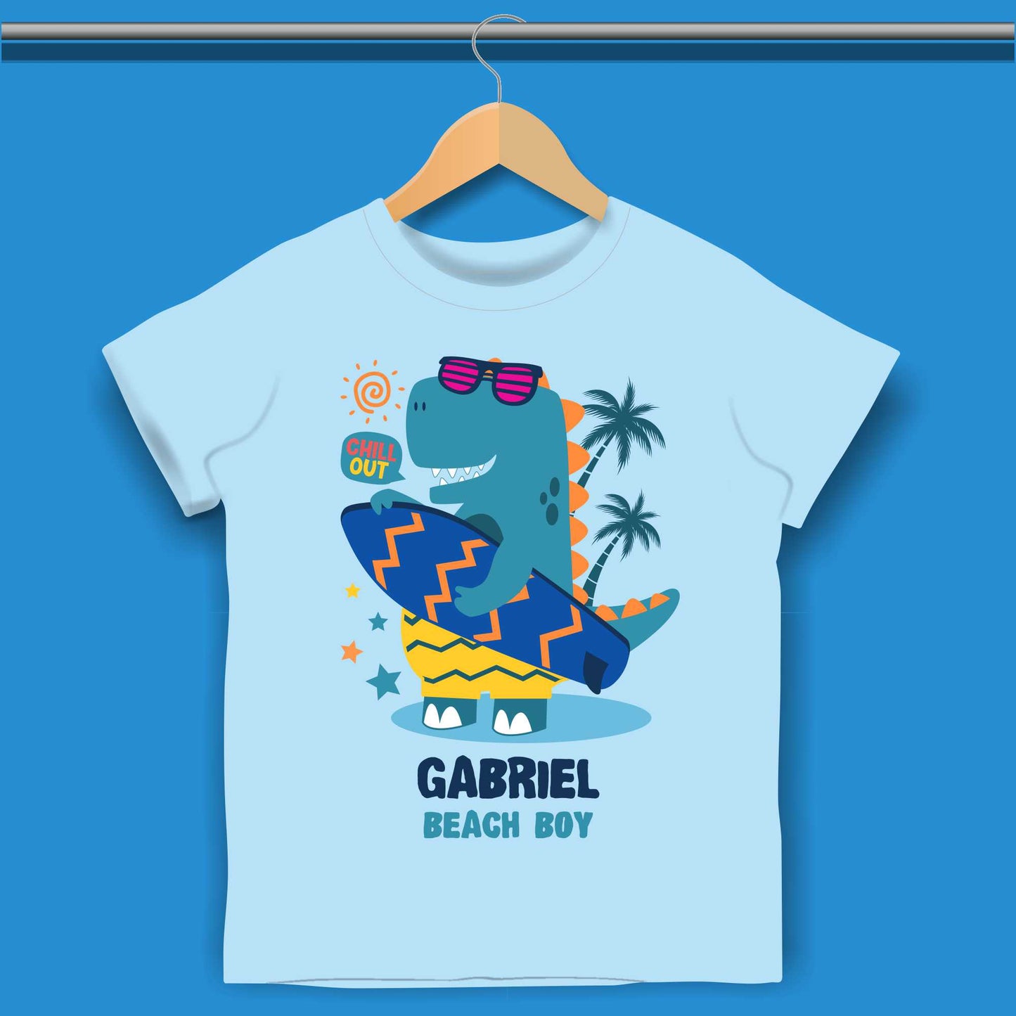 Cartoon Surf Dino T-shirt for Boys #421