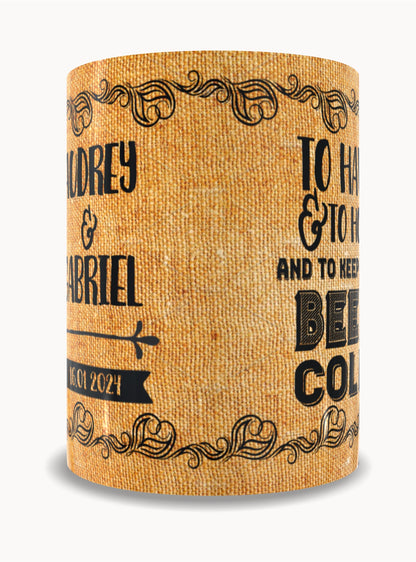 Full Colour Rustic Wedding Stubby Holder / Can Cooler 