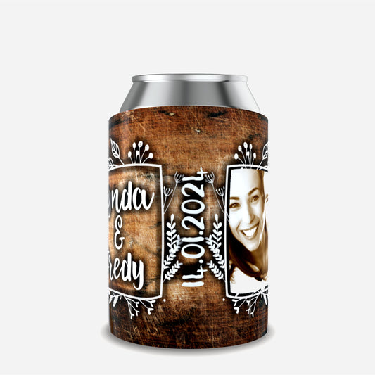 Full Colour Rustic Wedding Stubby Holder / Can Cooler  - Quantity of 20 - Design 46