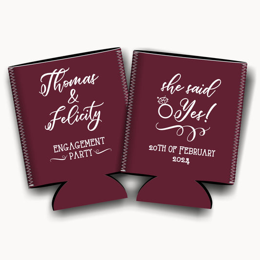 She said Yes! Personalized Flat-Pack Collapsible Wedding Stubby Holdes / Can Cooler. Wedding Favors. - Quantity of 20 - Design #51 - FREE SHIPPING