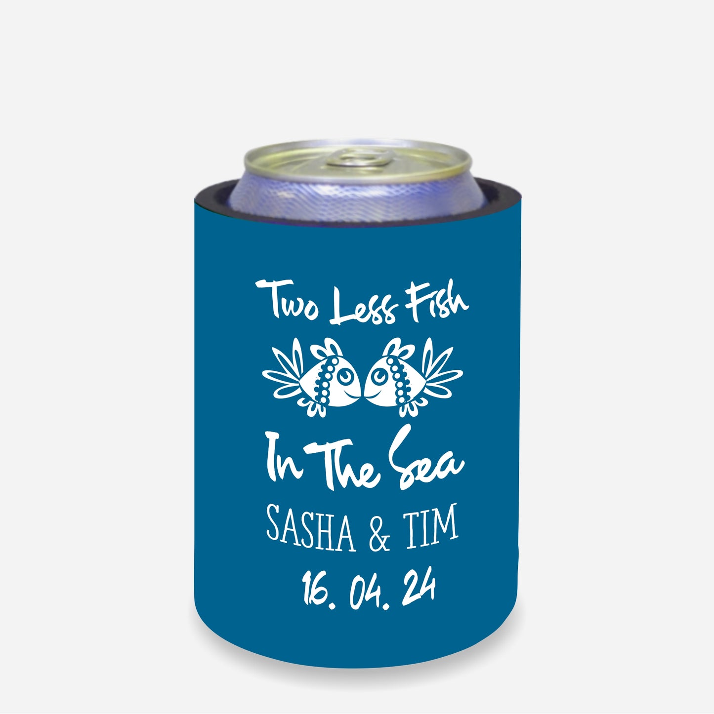 Personalized Wedding Stubby Holders. - Two less fish in the sea. Quantity 20 -#52 - FREE EXPRESS SHIPPING