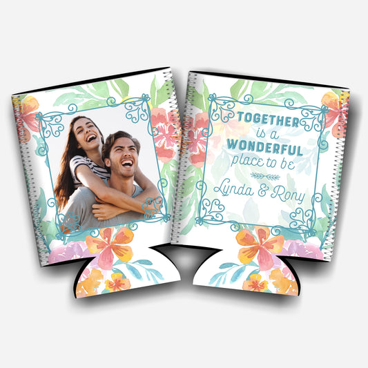 Together is wonderfull place to be. Personalized Flat-Pack Collapsible Wedding Stubby Holders / Can Cooler. Wedding Favors. - Quantity of 20 - Design #63 - FREE SHIPPING