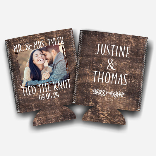 Personalized Rustic Flat-Pack Collapsible Wedding Stubby Holders / Can Cooler. Wedding Favors. - Quantity of 20 - Design #73 - FREE EXPRESS SHIPPING