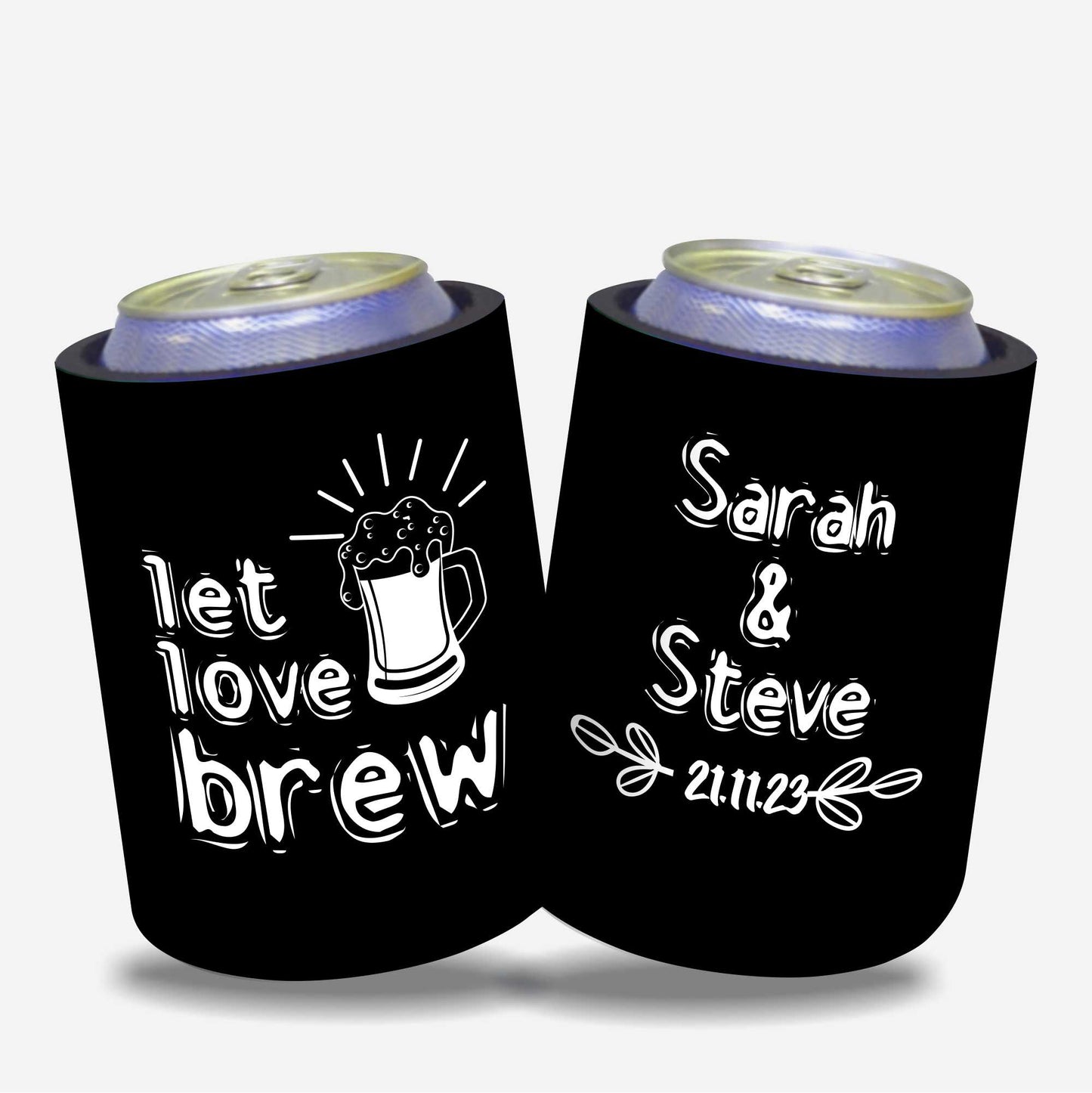 Personalized Wedding Stubby Holders. - Let Love Brew.