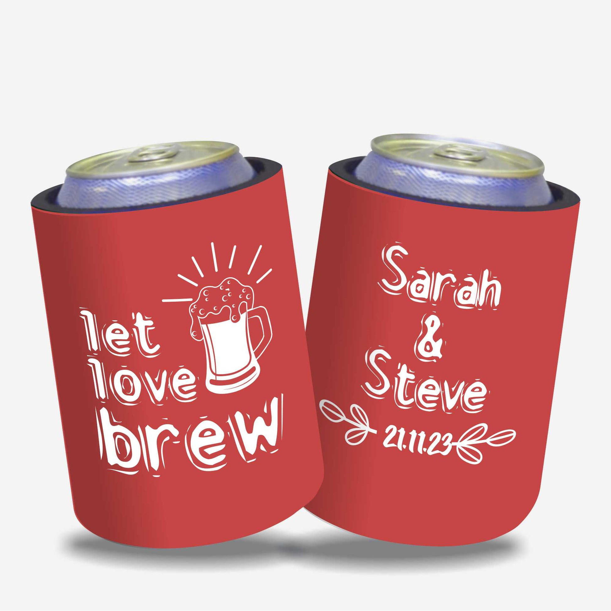 Personalized Wedding Stubby Holders. - Let Love Brew.