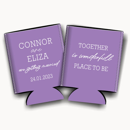 Together is wonderful place to be. Personalized Flat-Pack Collapsible Wedding Stubby Holders / Can Cooler. Wedding Favors. - Quantity of 20 - Design #241 - FREE SHIPPING