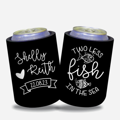 Personalized Wedding Stubby Holders. - Two less fish in the sea. Quantity 20 - #84 - FREE EXPRESS SHIPPING