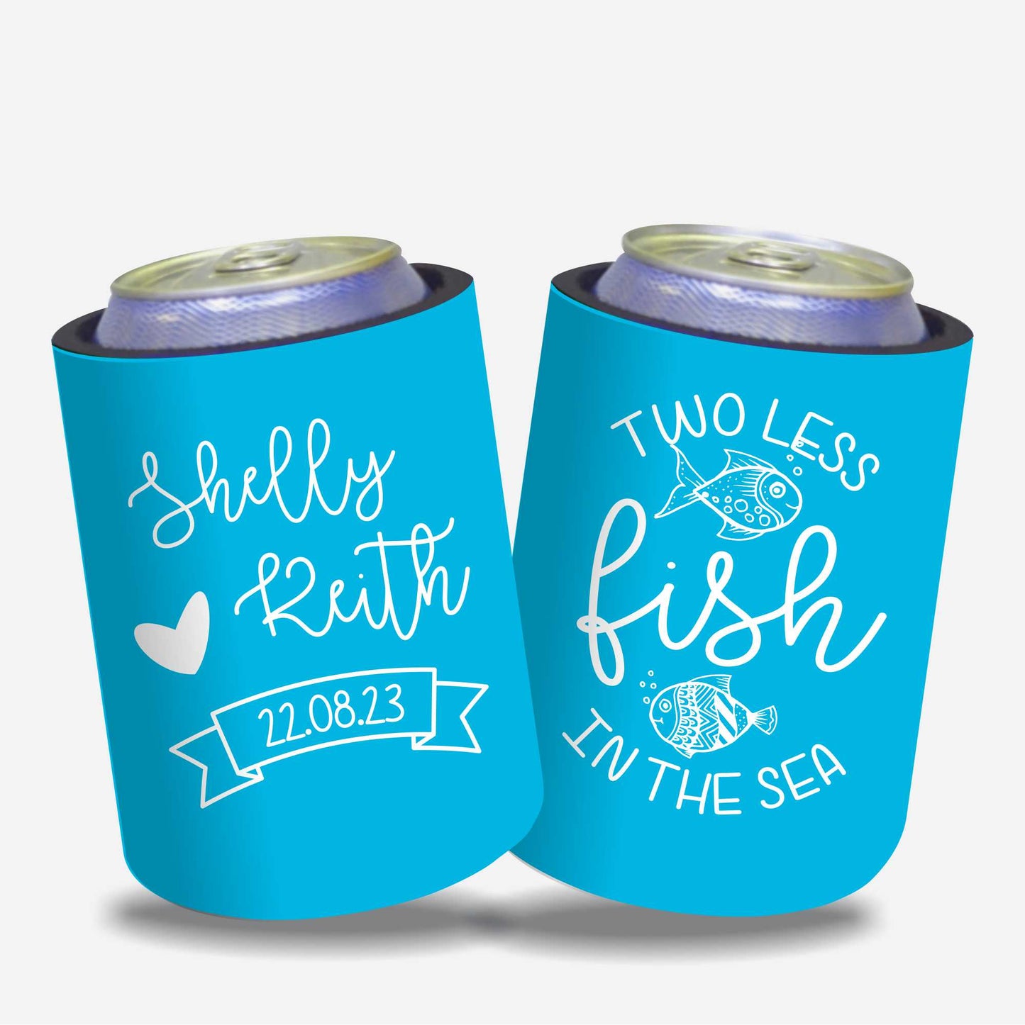 Quantity 10 - Personalised Stubby Holders - Wedding - Two less fish in the sea - #84 - FREE SHIPPING