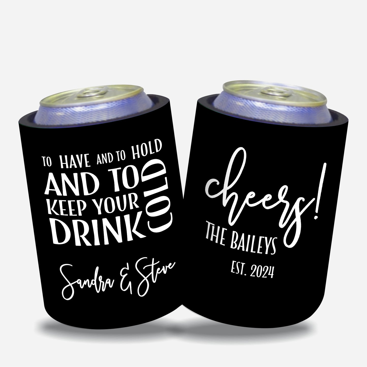 Personalized Wedding Stubby Holders. - To have and to hold and to keep your drink cold. Quantity 20 - #86 - FREE EXPRESS SHIPPING