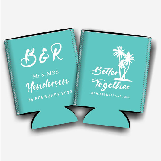 Better Together. Personalized Flat-Pack Collapsible Wedding Stubby Holders / Can Cooler. Wedding Favors. - Quantity of 20 - Design #87 - FREE SHIPPING