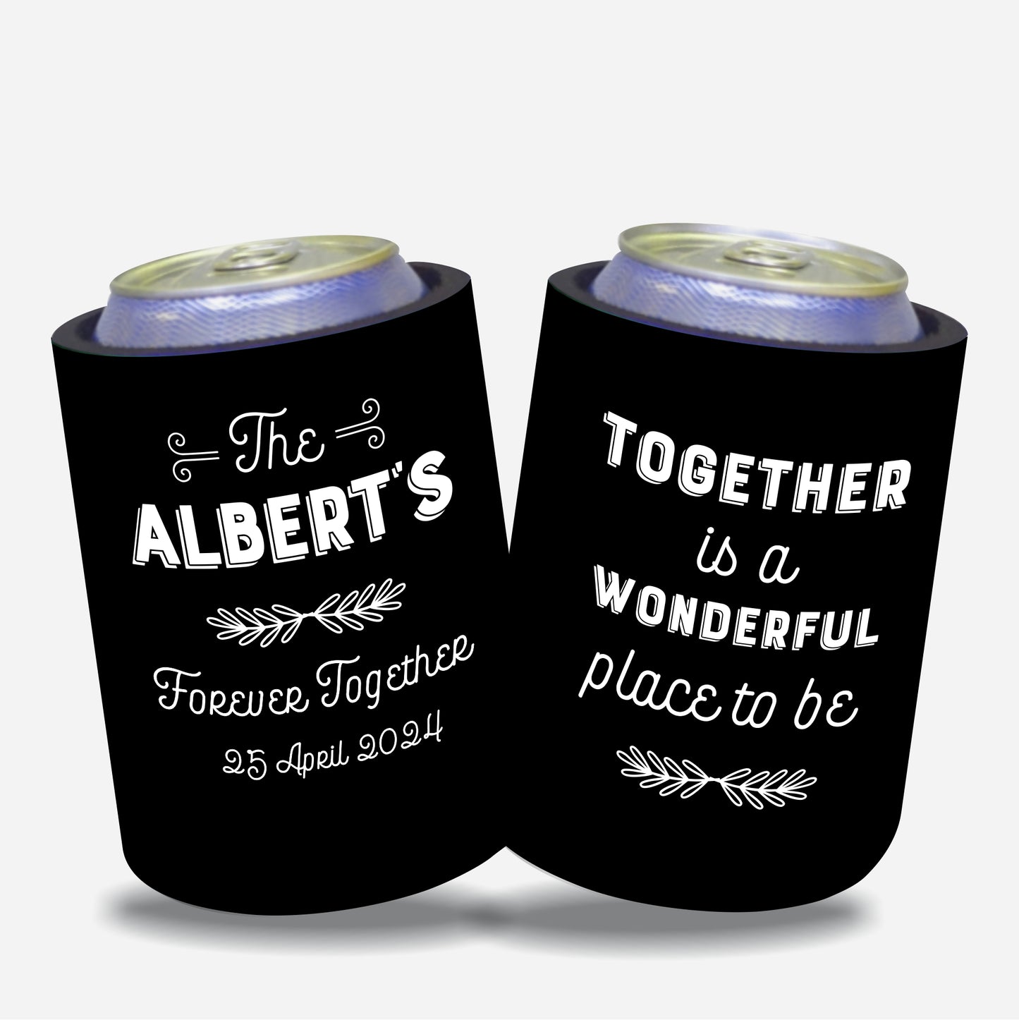 Personalized Wedding Stubby Holders. Quantity 20 - #88 - FREE SHIPPING.