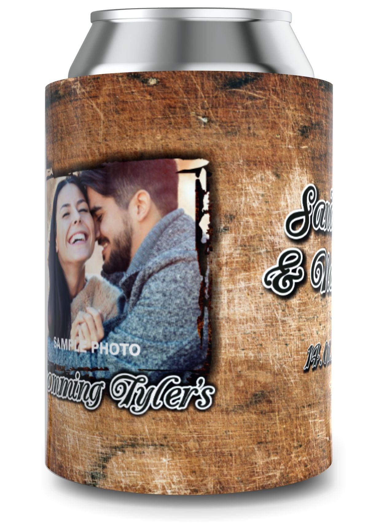 Full Colour Rustic Wedding Stubby Holder / Can Cooler - Quantity of 20 - Design 61